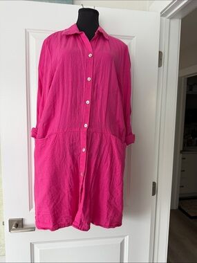Hot Pink Button-Front Women's Dress